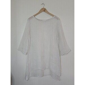 Eileen Fisher Organic Linen Mesh Tunic Top Womens Size XL Cream Beige Italian